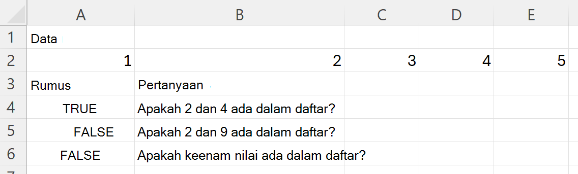 Menggunakan HASALL untuk memeriksa apakah rentang berisi setiap nilai dalam suatu kumpulan