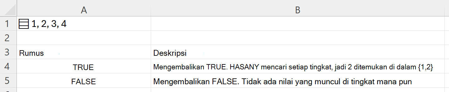 Menggunakan HASANY untuk mencari di dalam array bertumpuk yang disimpan dalam satu sel