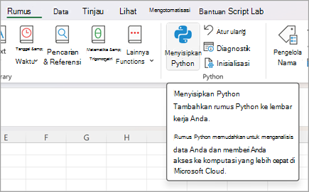 Buka Rumus, lalu pilih Sisipkan Python.