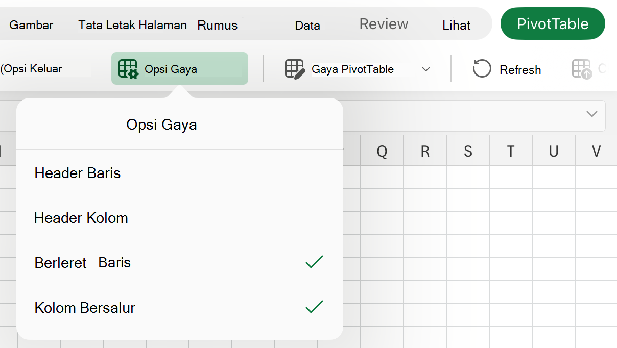 Menu menurun Opsi Gaya di iPad