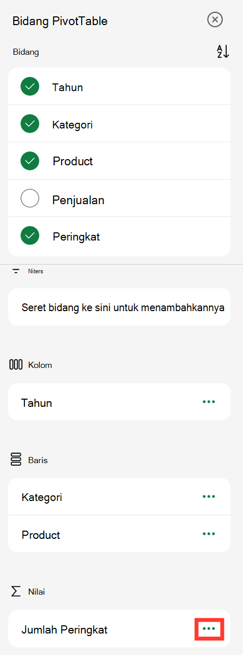 Elipsis nilai bidang PivotTable di iPad