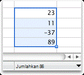 Hasil penjumlahan di bilah status