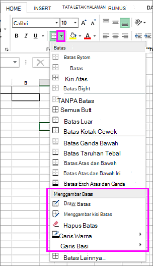 Menu turun bawah batas untuk memilih opsi gambar batas