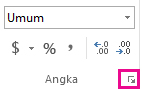 Tombol kotak dialog dalam Grup angka pada tab Beranda