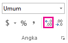 Tombol Tambah Desimal pada tab Beranda