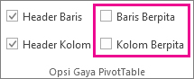 Kotak Baris Bersalur dan Kolom Bersalur di tab Desain