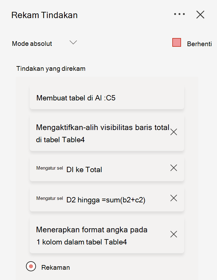Merekam tindakan Excel Anda dengan Perekam Tindakan
