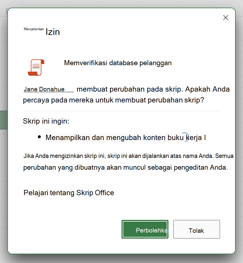 Mengizinkan atau menolak skrip dari pengguna lain di organisasi Anda.