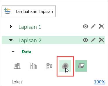 Cuplikan layar yang memperlihatkan ikon Peta Panas di Panel Lapisan.