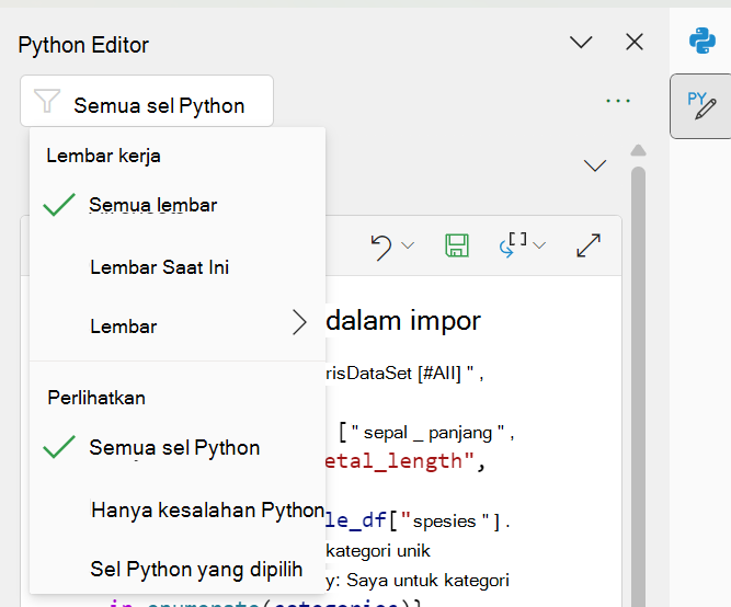 Gunakan filter di bagian atas panel tugas untuk mempersempit konten Anda.