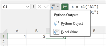 Gunakan menu output Python untuk beralih antar jenis output.