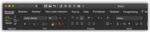 gambar pita Excel dalam mode gelap