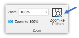 Cuplikan layar tombol zoom ke pilihan di tab Tampilan pita.