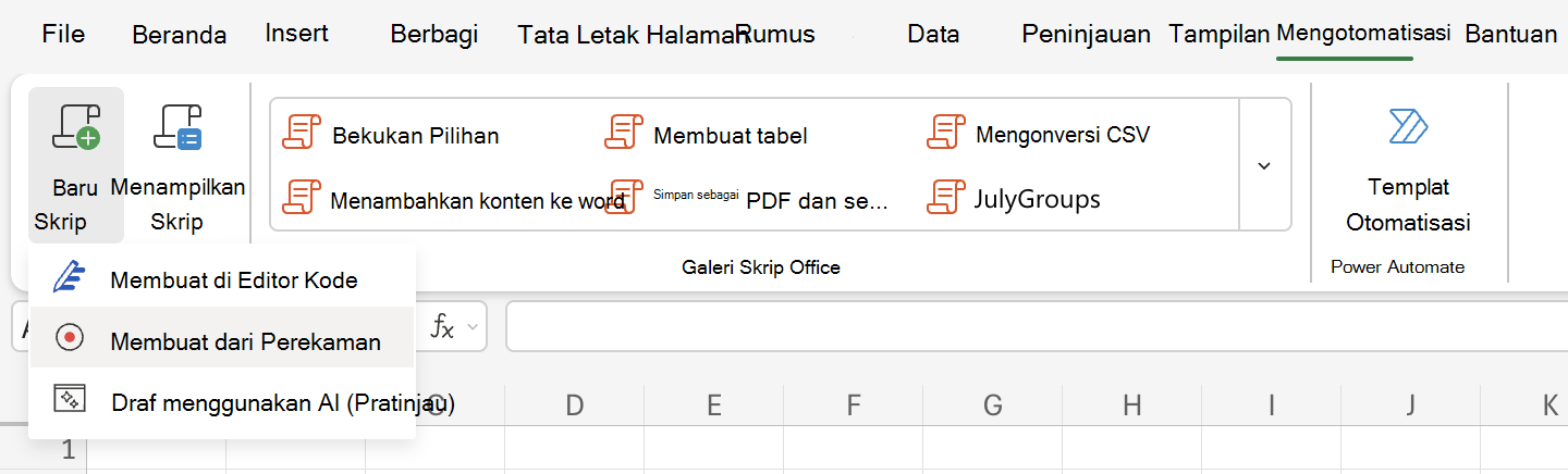 Pelajari cara merekam tindakan dengan Skrip Office.
