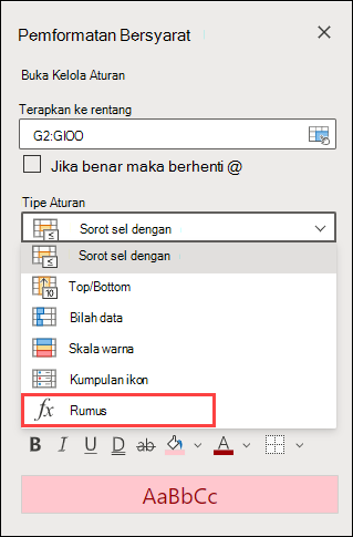 Pilih aturan rumus