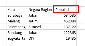 Mengurutkan data dengan baris header