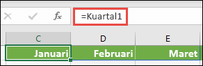 Gunakan barisan tetap bernama dalam rumus, seperti =Kuartal1, ketika Kuartal1 telah ditentukan sebagai ={Januari,Februari,Maret}