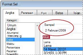 Sampel kotak yang dipilih dalam kotak dialog Format Sel