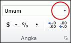 Daftar format angka dalam grup angka di tab beranda.