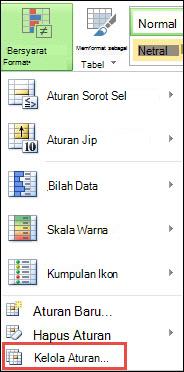 Menu Pemformatan Bersyarat dengan Kelola Aturan disorot