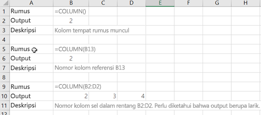 Contoh fungsi COLUMN