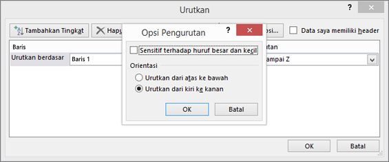 Dalam kotak Opsi Pengurutan, klik Kiri ke Kanan