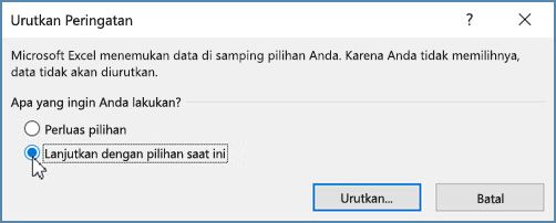 Klik Lanjutkan dengan pemilihan saat ini