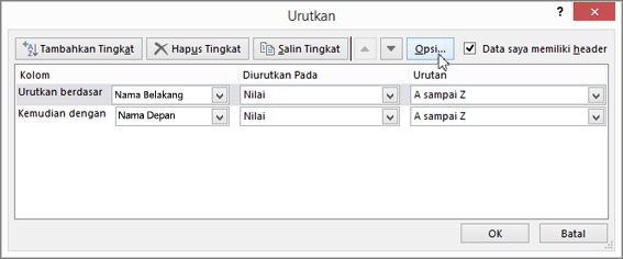 Klik Urutkan untuk membuka kotak dialog Urutkan