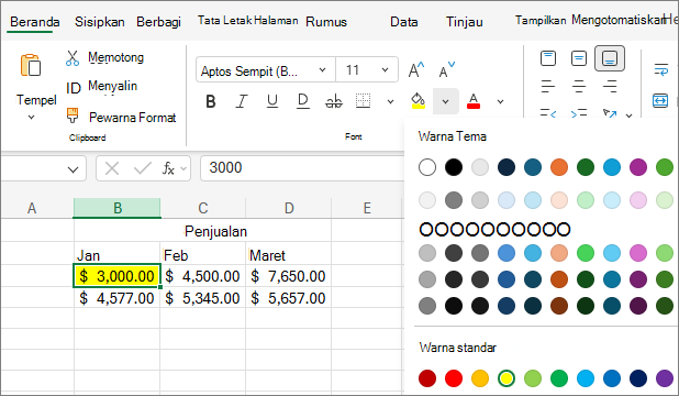 Cuplikan layar pilih warna teks lain.