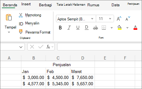 Cuplikan layar daftar pilih ukuran font lain ke bawah.