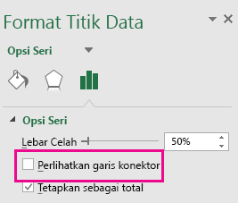 Panel tugas Format Titik Data dengan kotak Perlihatkan Garis Penghubung tidak dicentang di Office 2016 untuk Windows