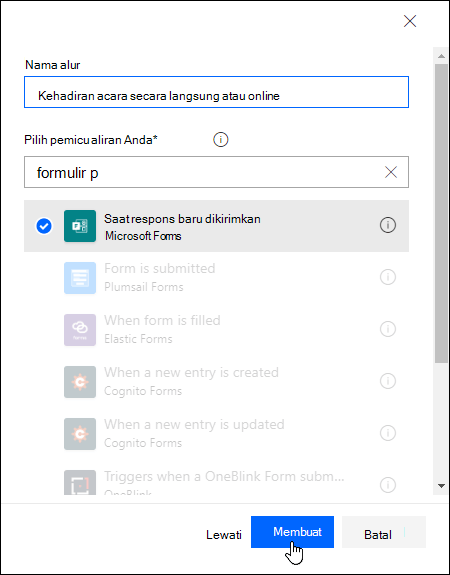 Pilih pemicu alur Anda di Power Automate