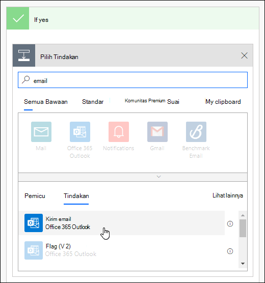 Pilih kirim pemberitahuan email sebagai tindakan di Power Automate