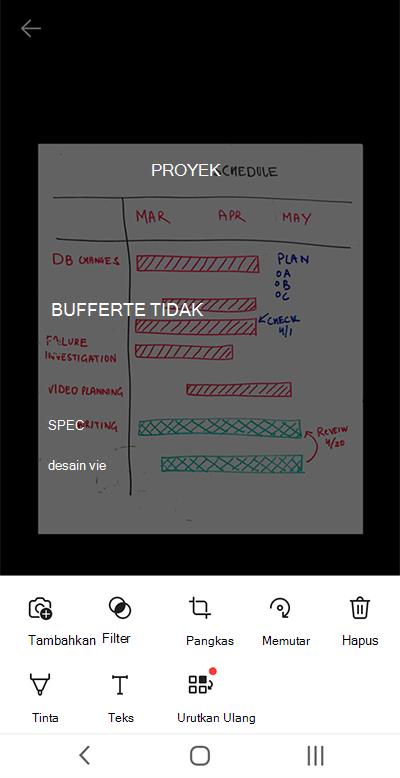 Cuplikan layar dari Microsoft Lens di ponsel Android