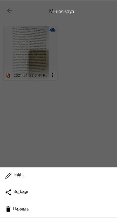 Cuplikan layar dari Microsoft Lens di ponsel Android