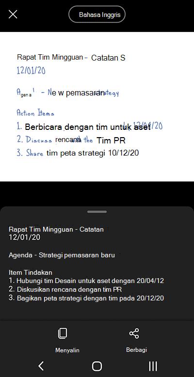 Cuplikan layar dari Microsoft Lens di ponsel Android