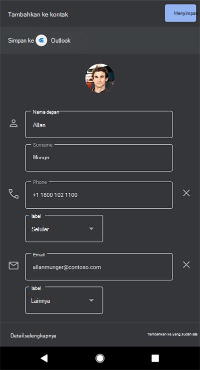 Cuplikan layar dari Microsoft Lens di ponsel Android
