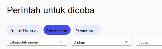 Header navigasi Galeri Perintah Copilot dengan tab Perintah Anda dipilih.
