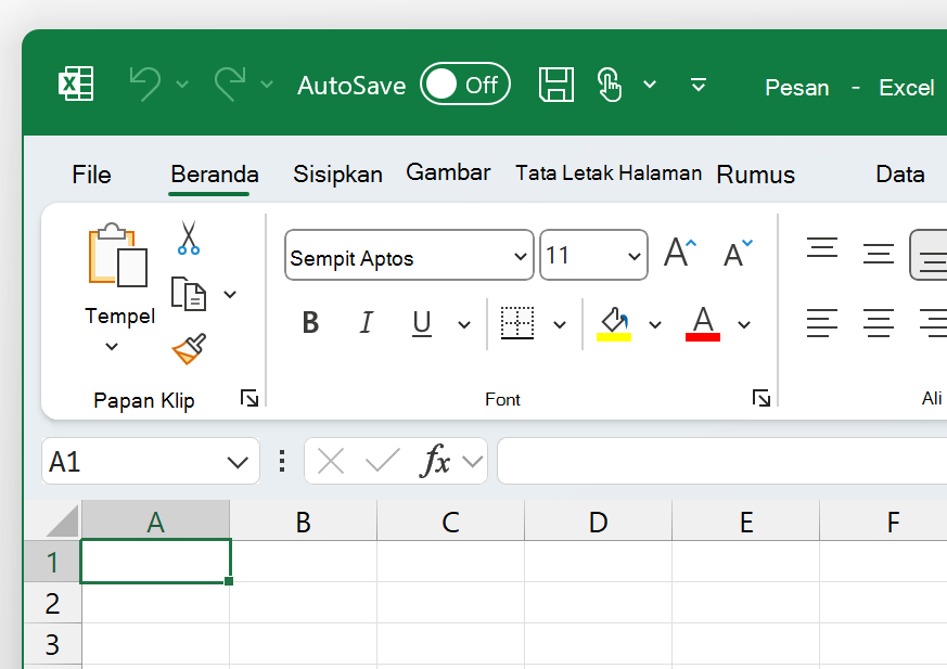 Cuplikan layar kiri atas Excel dalam tema Penuh warna