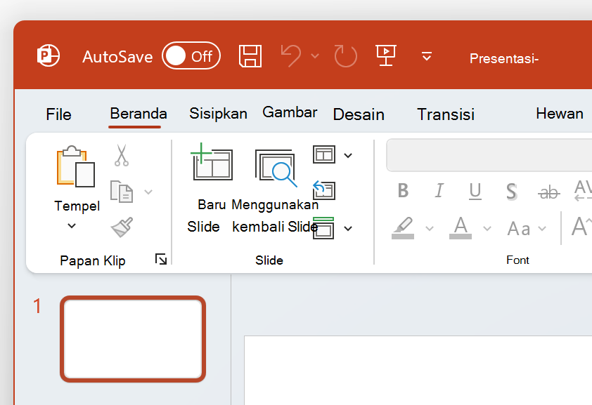 Cuplikan layar kiri atas PowerPoint dalam tema Warna-warni.