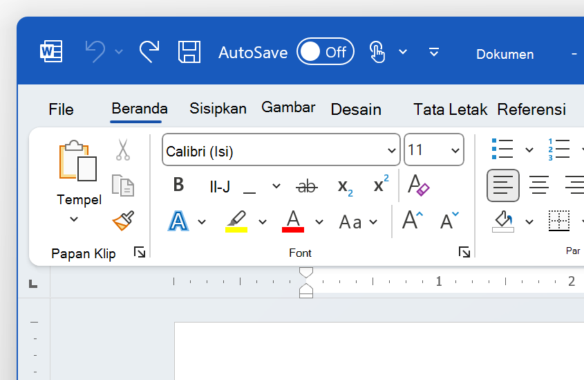 Cuplikan layar kiri atas Word dalam tema Warna-warni.