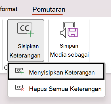 Sisipkan keterangan untuk video di PowerPoint.