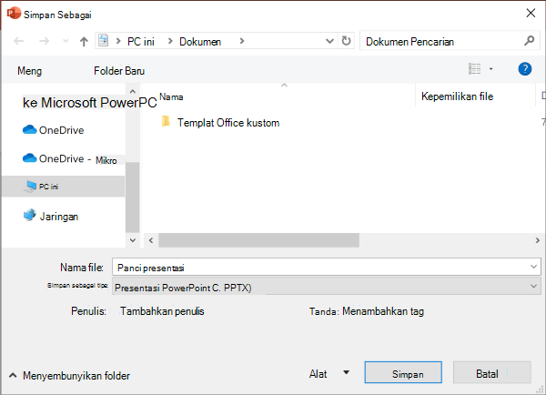 Pengalaman Simpan Sebagai warisan di PowerPoint