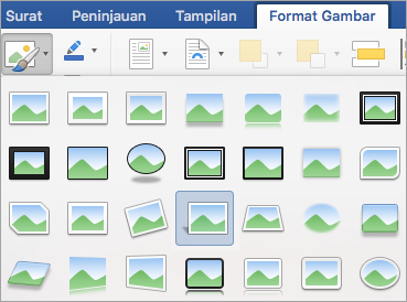 Memperlihatkan opsi pada menu Gaya Cepat