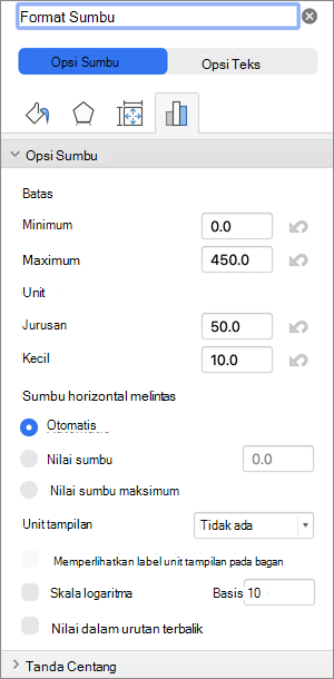 Cuplikan layar kotak dialog sumbu format.