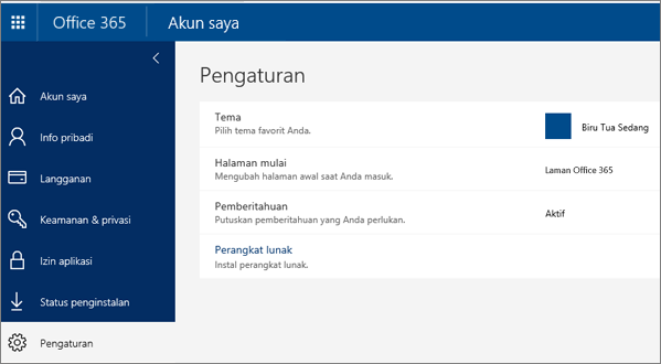 Halaman Pengaturan Office 365