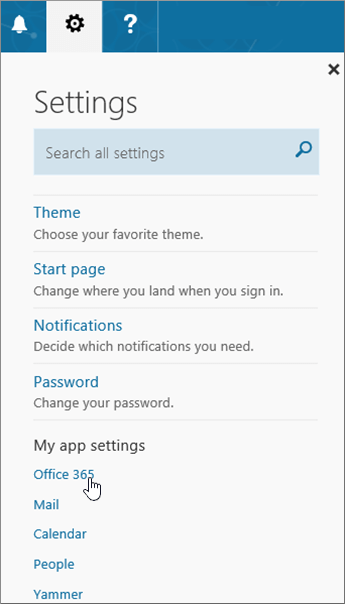 Panel Pengaturan Office 365