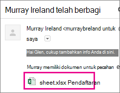 Email yang mengundang penerima untuk berbagi dokumen