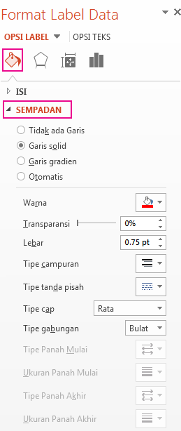 Tab Isian dan Garis dari panel tugas Format Label Data