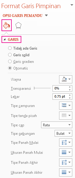 Ikon Garis pada panel Opsi Format Garis Pemandu